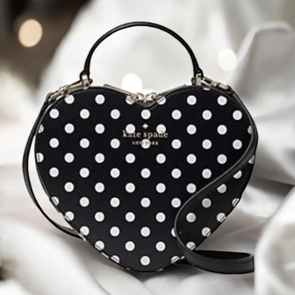 Kate Spade-Love Shack-Heart Crossbody/Handbag-Black & White Polka Dot-$329 - Picture 1 of 17